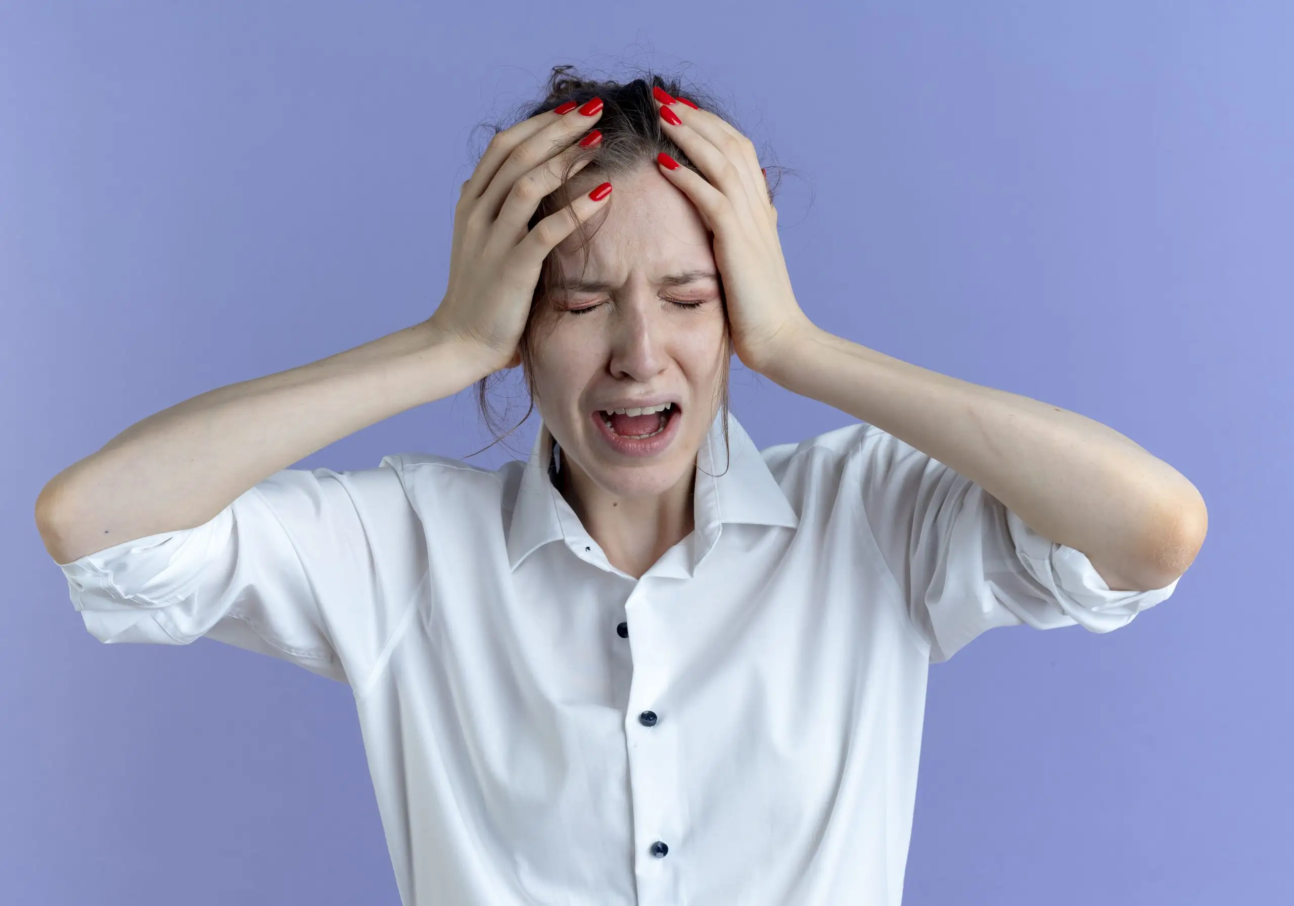 young-crying-blonde-russian-girl-holds-head-purple-with-copy-space